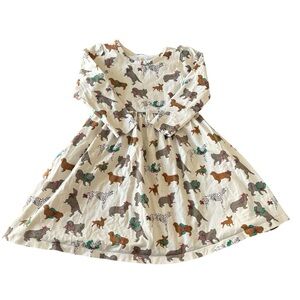 Pink Chicken Organic Holiday Dog Print Long Sleeve Dress Size 3